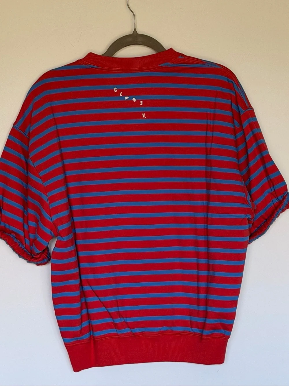 Clare V Red & Blue Striped Puff-Sleeve Oversized Sweatshirt - Picture 4 of 4
